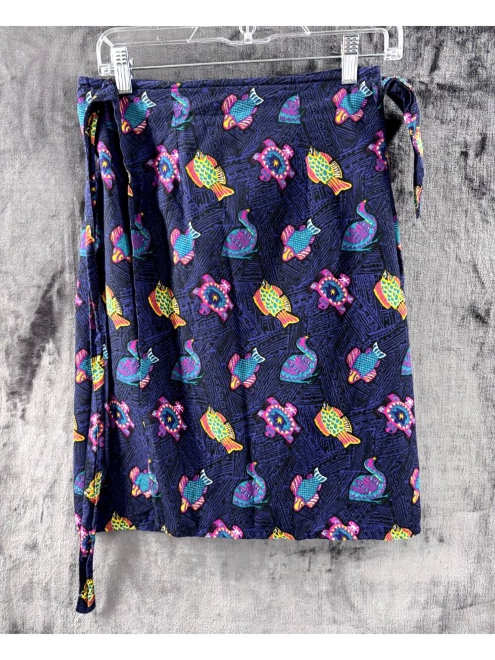 Vintage Woolrich Womens S Wrap Skirt Fish Turtle Duck Novelty Print Cotton Rayon